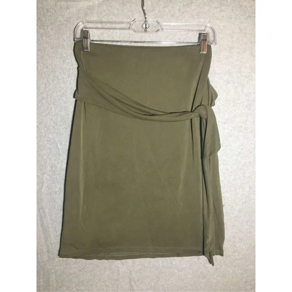 Womens Cato Skirt Pencil Skirt Length Olive Green Tie Front Work Career Office